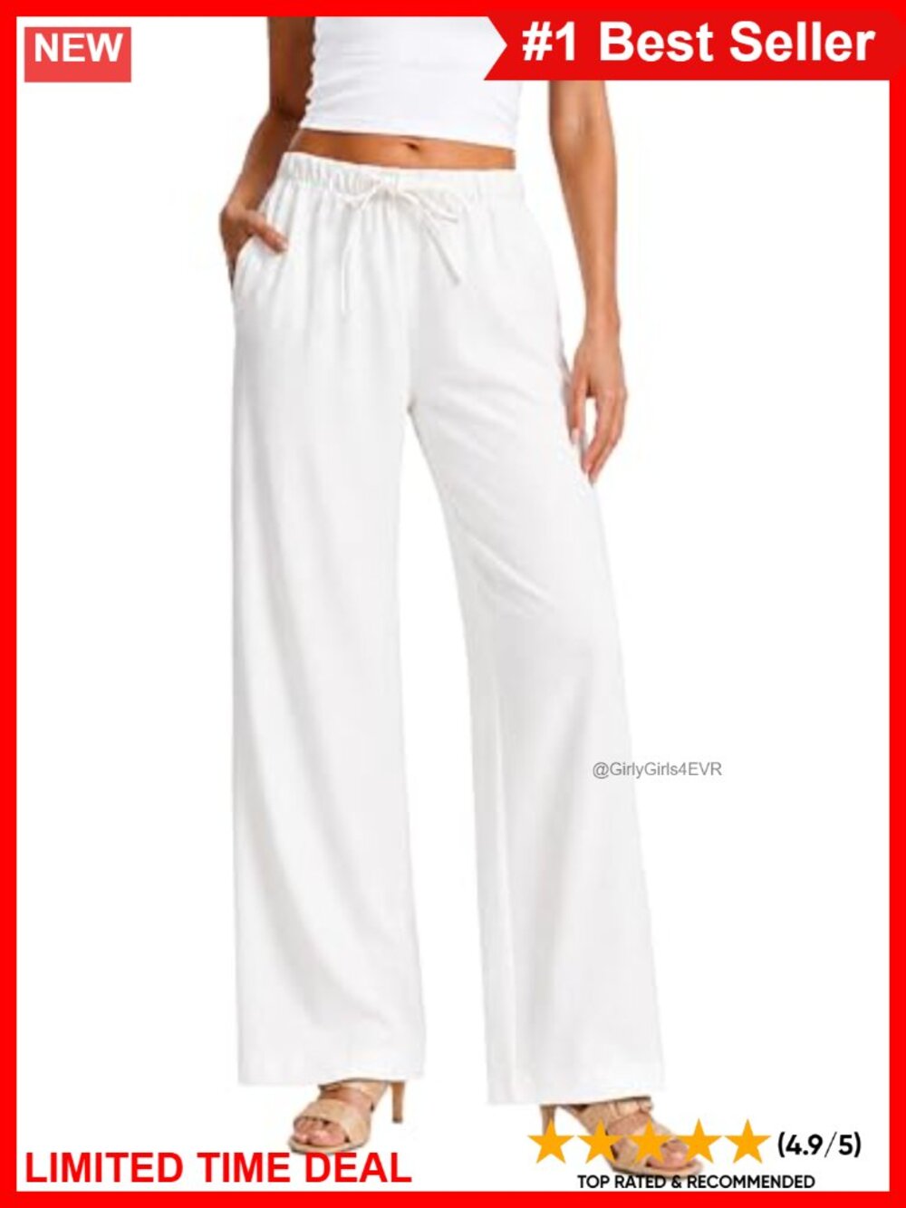 Cotton Linen Blend Wide Leg Palazzo Summer Beach Vacation Trousers